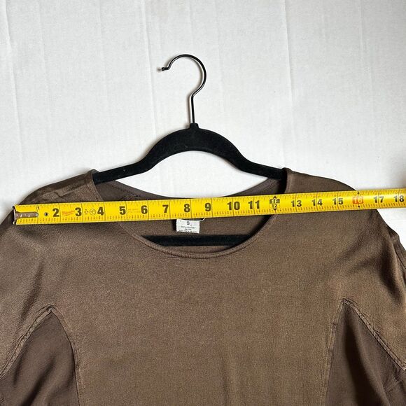Vintage Ghost Brown Long Sleeve Blouse Women’s Small Made In England Silky Flowy - Picture 9 of 11